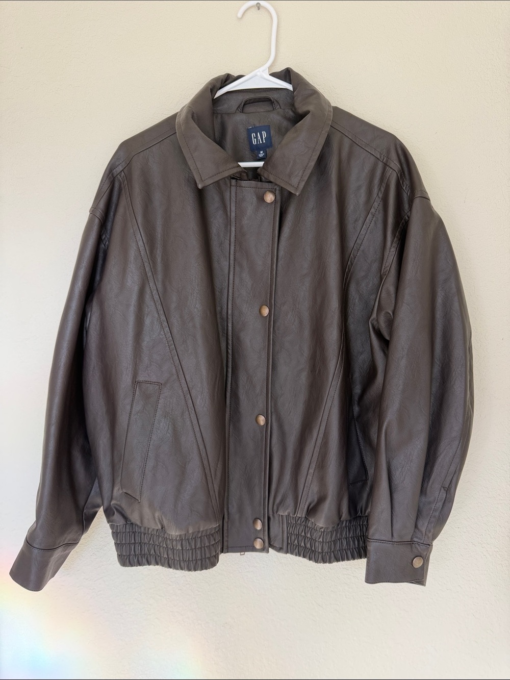 GAP Dark Brown Faux Leather Bomber Jacket. Size M. NWOT